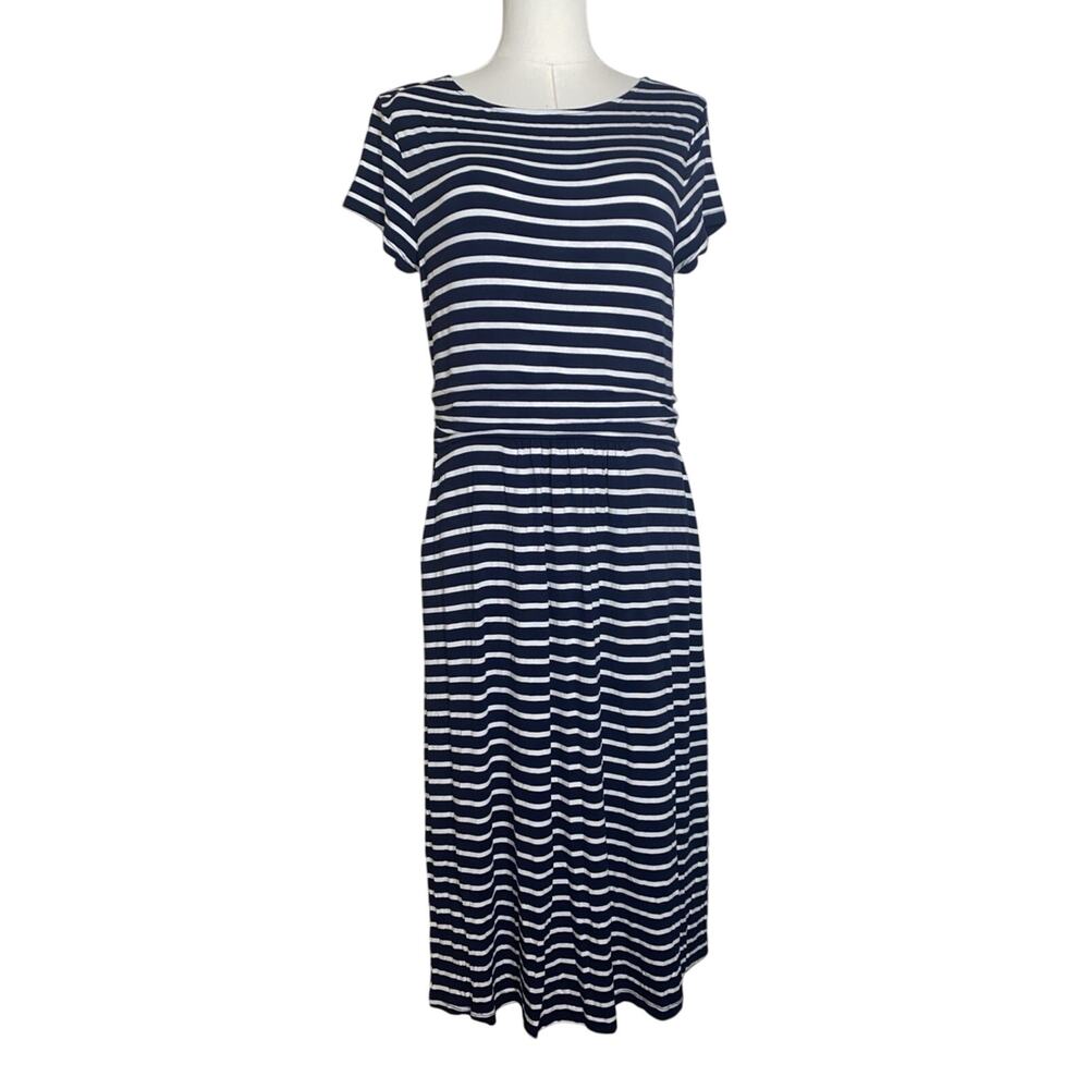 Boden Jersey Dress Size US 10L Navy White Stripe Short Sleeve